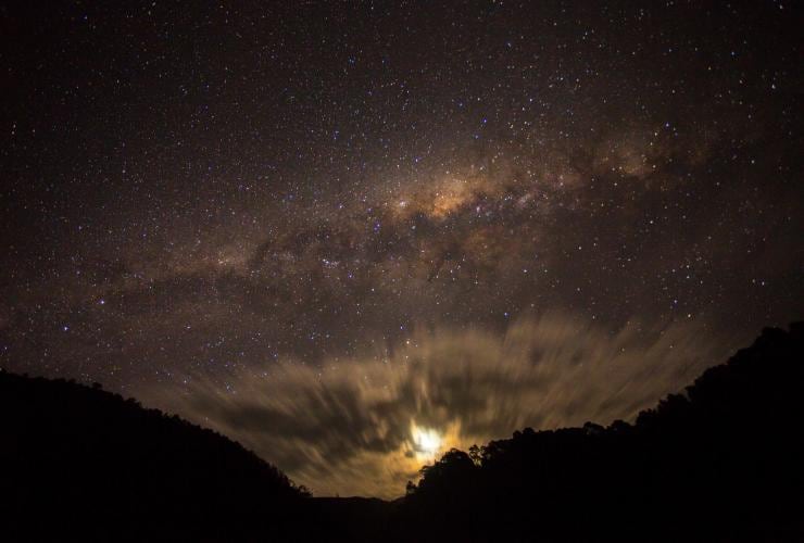 A night sky filled with vibrant stars in Franklin River, Franklin-Gordon Wild Rivers National Park, Tasmania © Tourism Australia