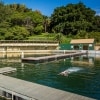 A person swimming in the Dawn Fraser Baths with trees in the background in Balmain, Sydney, New South Wales © Destination NSW